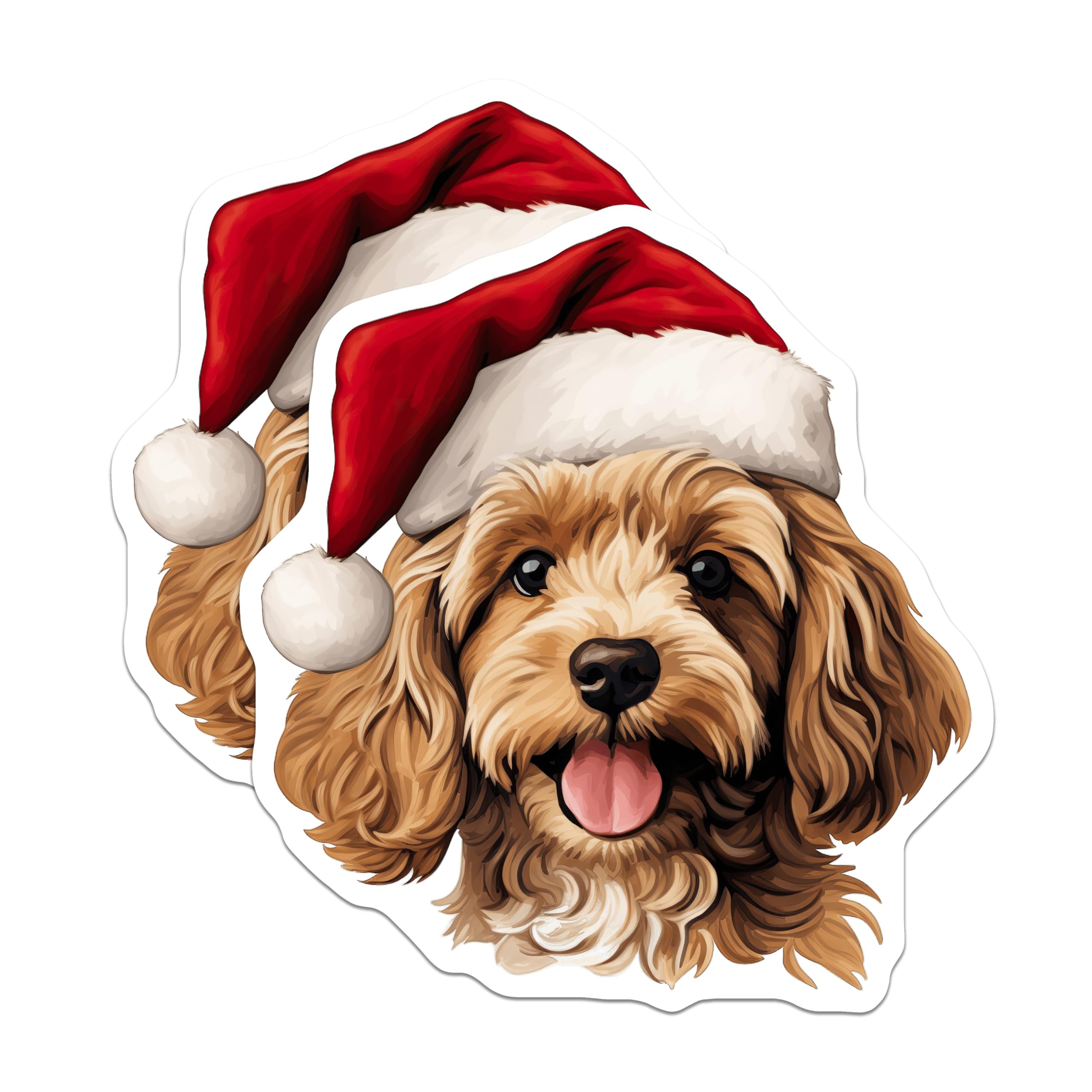 (2 Pack) Christmas Doodle Magnets - Santa Hat Dog Decor - Festive Pet Parent Accessories - 5 Inches On Longest Side - Thick Durable Magnet - Made in USA - MAG26144