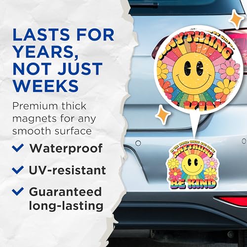 (2 Pack) Be Kind Magnets - Inspirational Quote - Floral Rainbow - 5" On Longest Side - for Cars, Fridges, Toolboxes - Made in USA - MAG3897
