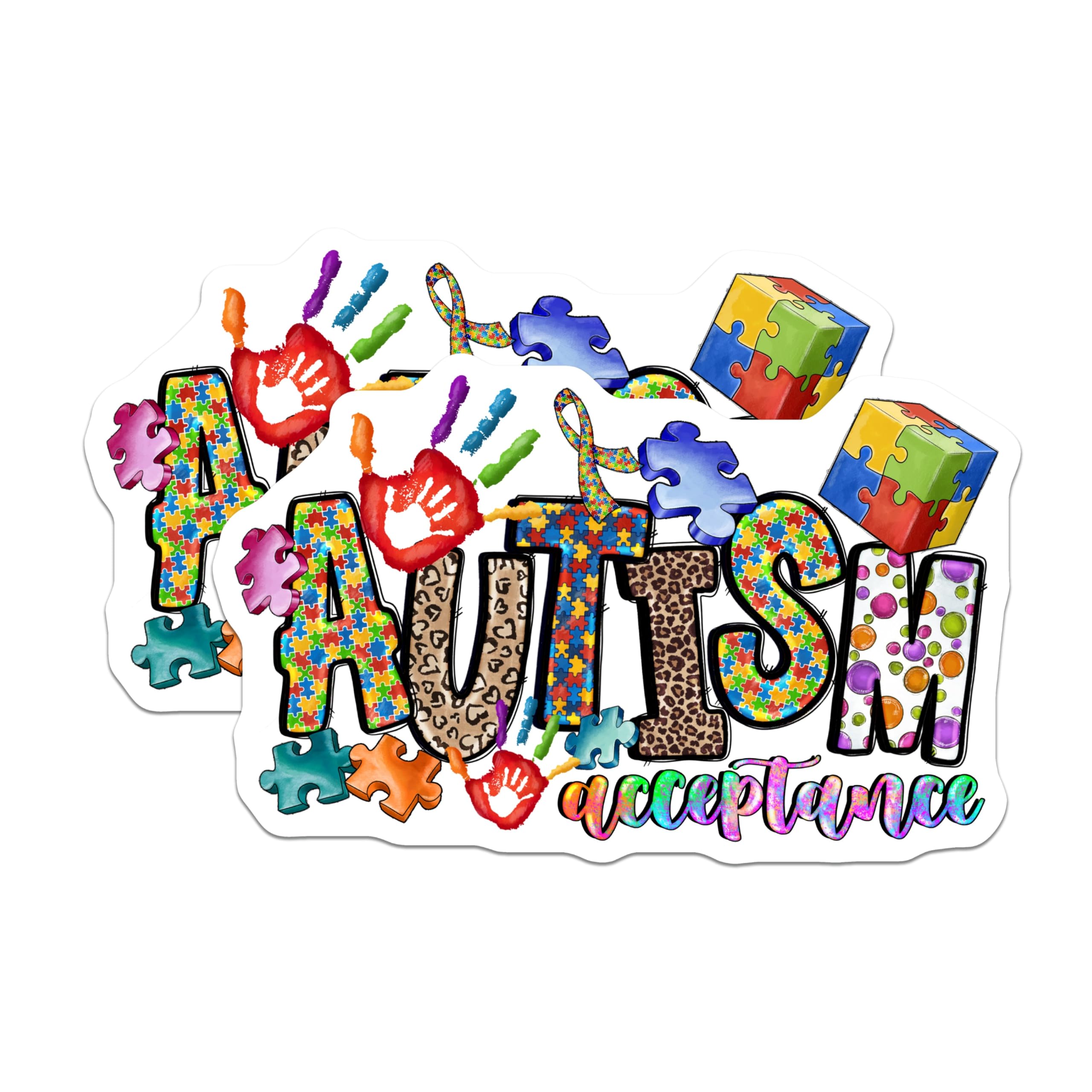 (2 Pack) Autism Acceptance Magnets - Neurodiversity Support - Special Education Awareness - Puzzle Ribbon Handprint Decor - 5 Inches On Longest Side - Thick Durable Magnet - Made in USA - MAG30108