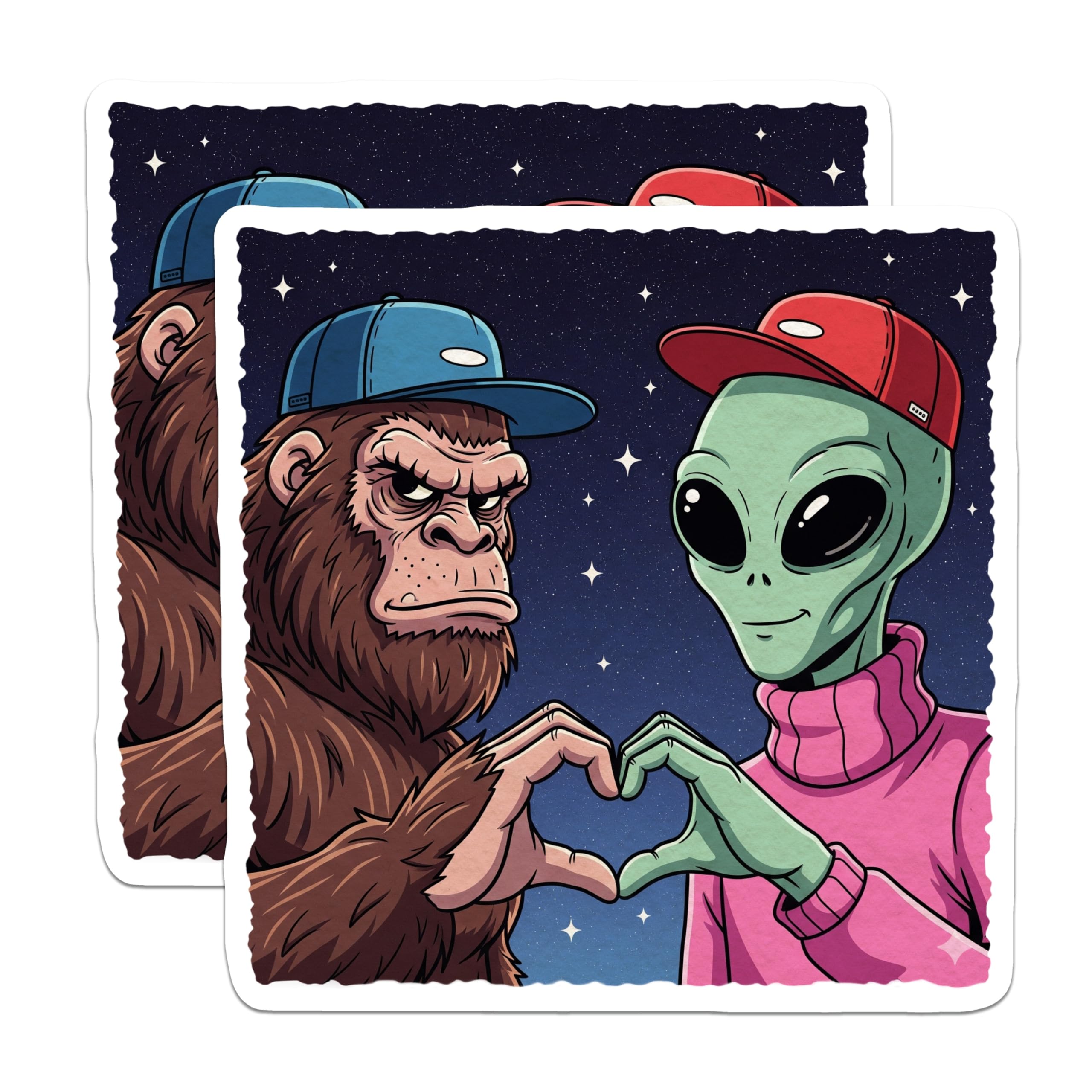 (2 Pack) Bigfoot Alien Magnets - Heart Hands - Funny Fridge Magnets - 5" On Longest Side - Premium Magnet - for Cars, Refrigerators, Toolboxes, Lockers - Made in USA - MAG15610