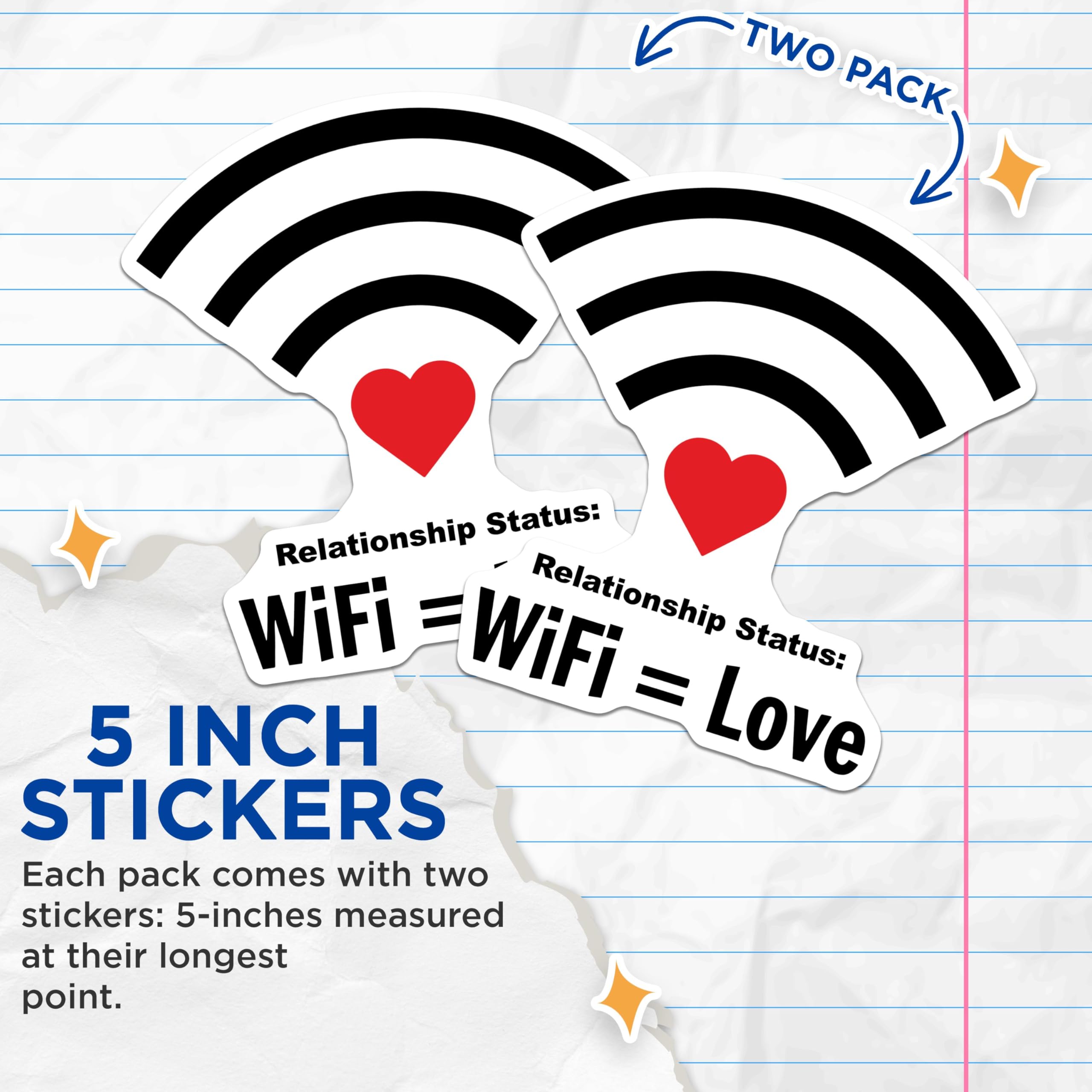 (2 Pack) Relationship Status Stickers - WiFi Equals Love - Fun Internet Meme - 5" On Longest Side - Sticks to Smooth Flat Surfaces - Made in USA - BMCS6749