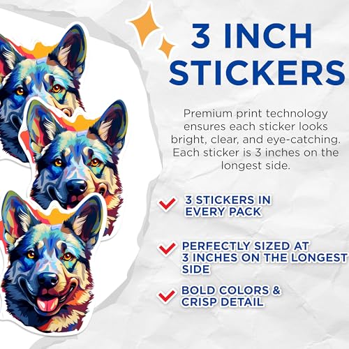 (3 Pack) Colorful Dog Decals - Pop Art Dog Face - Laptop Decals - 3 Inches On Longest Side - Easy Peel & Apply - Made in USA - 3MCS0761