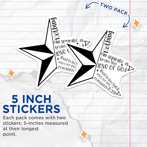 (2 Pack) Bible Verse Stickers - Motivational Christian Stickers - Romans 8:39 Religious Stickers - 5" On Longest Side - Sticks to Smooth Flat Surfaces - Made in USA - BMCS3845