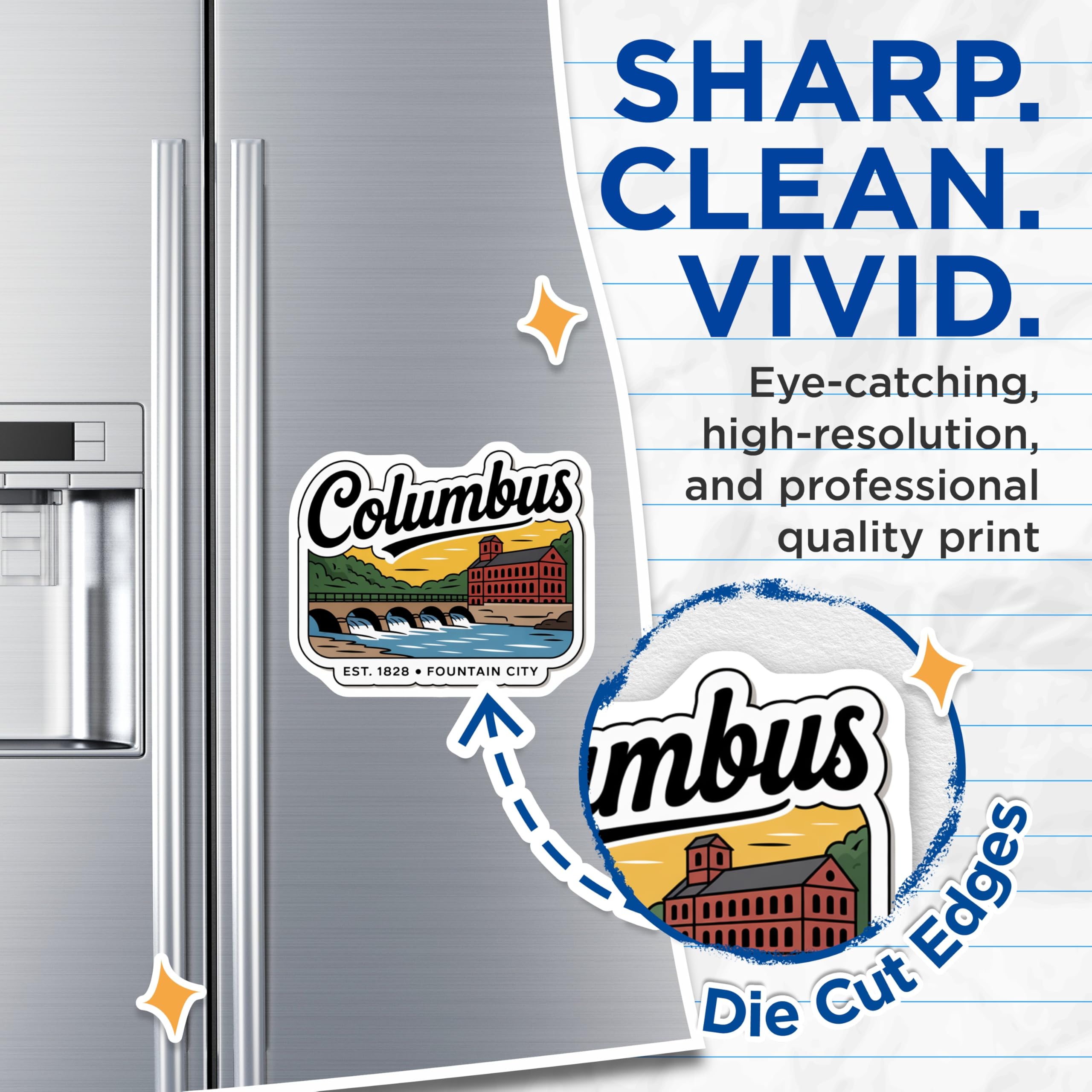 (2 Pack) Columbus Ohio Magnets - Fountain City Landmark - Est 1828 Vintage Souvenir - 5 Inches On Longest Side - Thick Durable Magnet - Made in USA - MAG19306