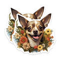 (2 Pack) Happy Chihuahua Magnets - Floral Dog Lover Decor - Pet Mom Fridge - Cute Animal - Spring Decor - 5 Inches On Longest Side - Thick Durable Magnet - Made in USA - MAG26377