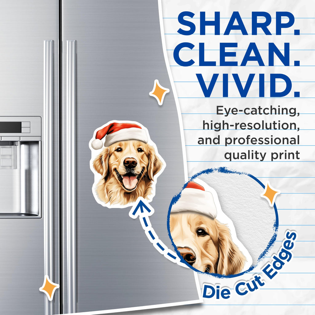 (2 Pack) Golden Retriever Santa Magnets - Christmas Dog Decor - Holiday Pet Owner Accessory - 5 Inches On Longest Side - Thick Durable Magnet - Made in USA - MAG28119