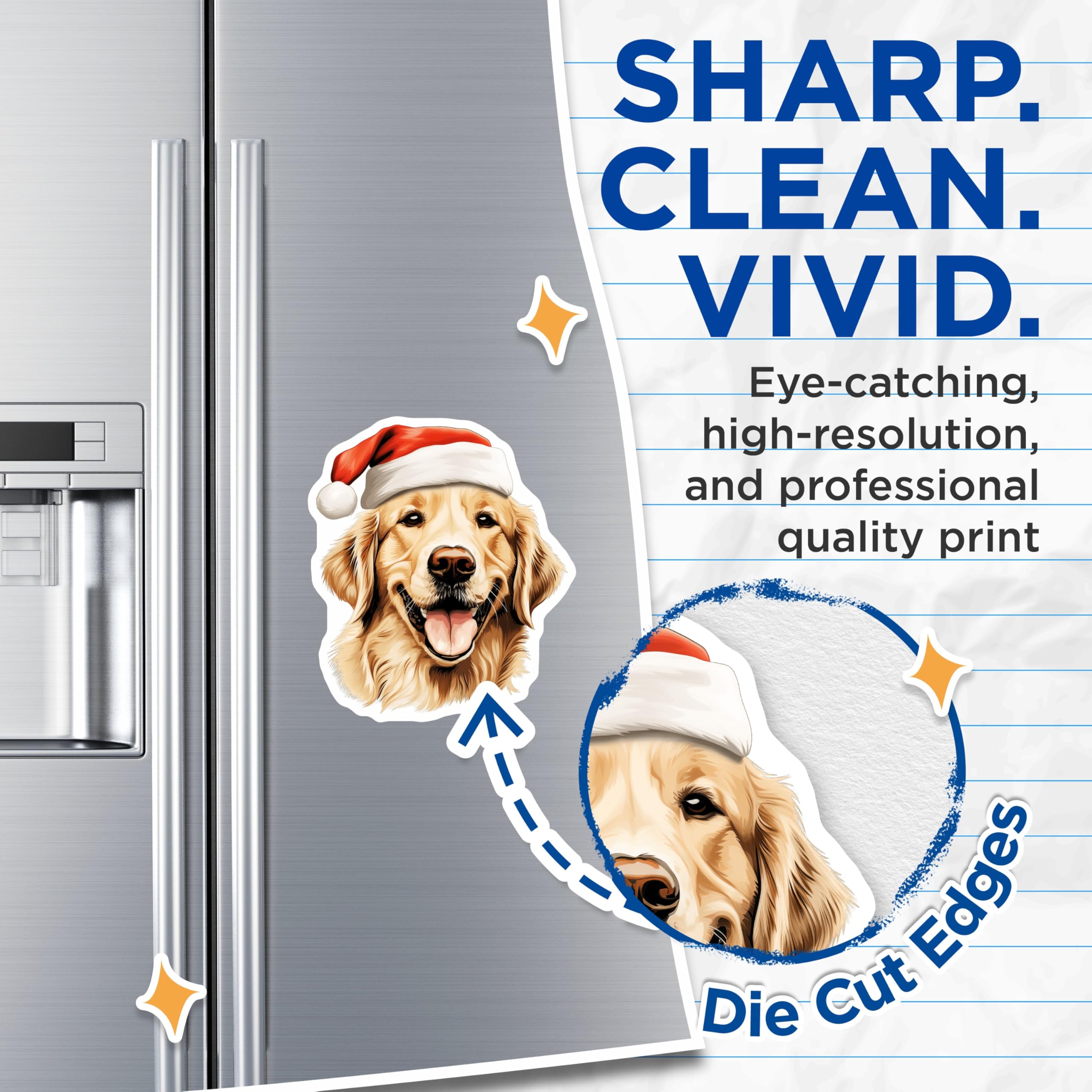 (2 Pack) Golden Retriever Santa Magnets - Christmas Dog Decor - Holiday Pet Owner Accessory - 5 Inches On Longest Side - Thick Durable Magnet - Made in USA - MAG28119