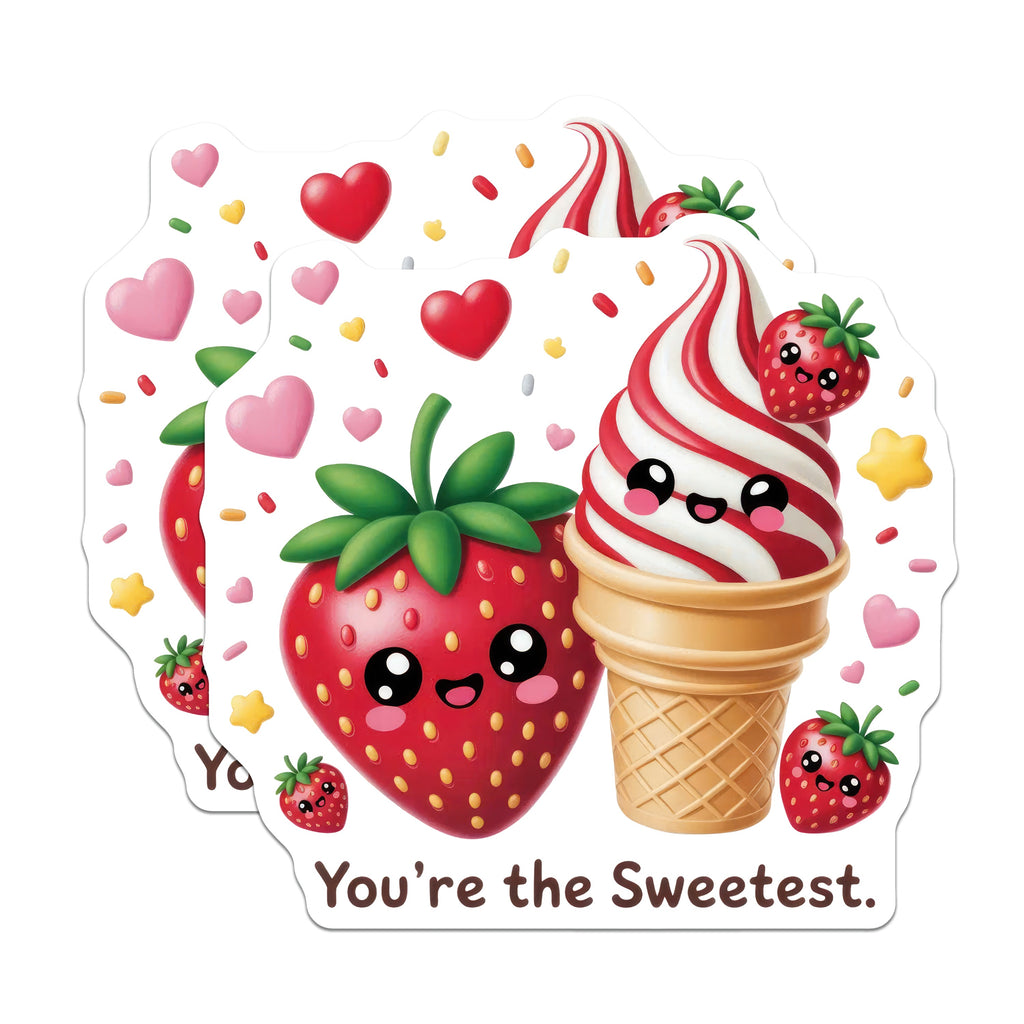 (2 Pack) Kawaii Strawberry Ice Cream Magnets - Cute Foodie Decor - Sweetheart Present - Fridge Locker Adornment - 5 Inches On Longest Side - Thick Durable Magnet - Made in USA - MAG39053