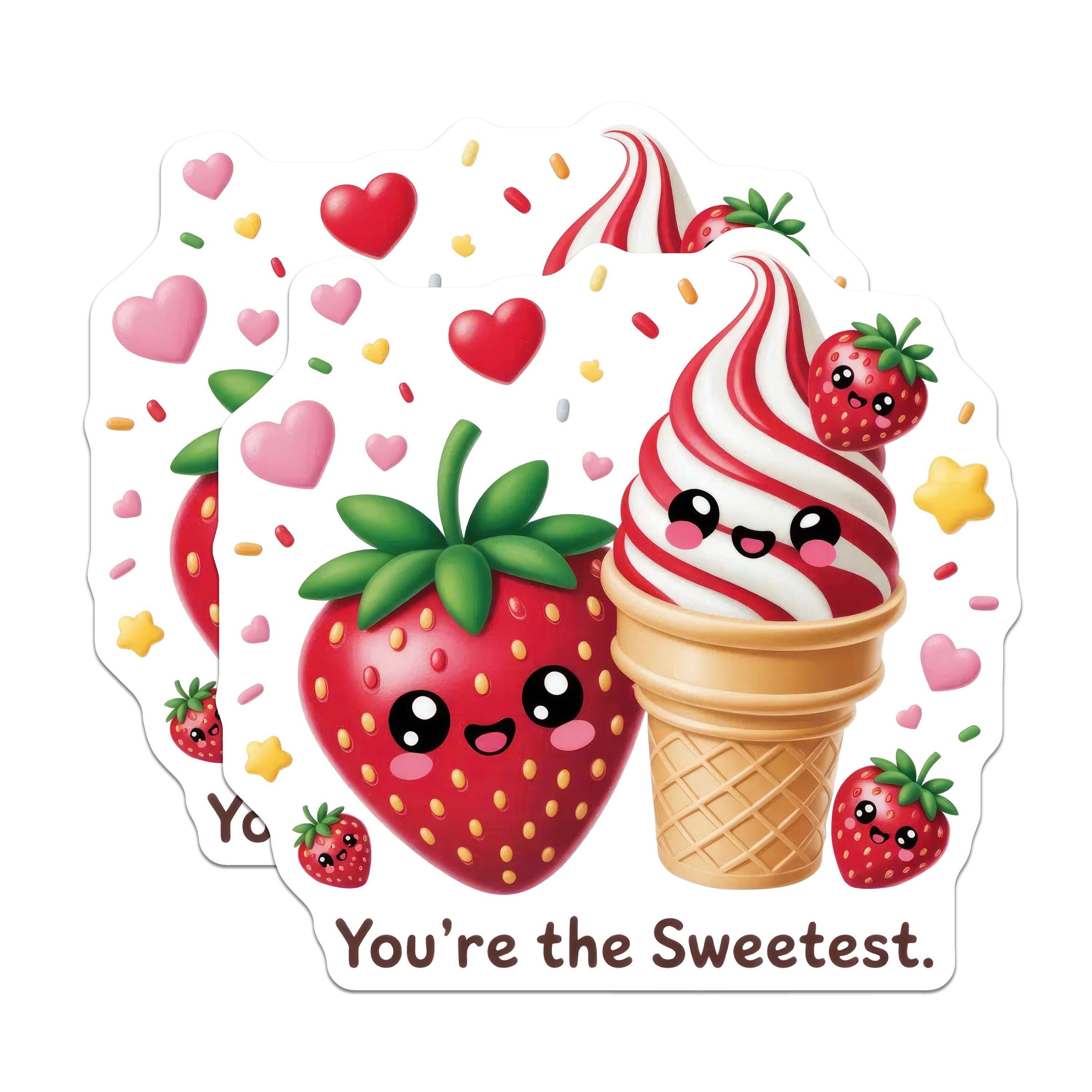 (2 Pack) Kawaii Strawberry Ice Cream Magnets - Cute Foodie Decor - Sweetheart Present - Fridge Locker Adornment - 5 Inches On Longest Side - Thick Durable Magnet - Made in USA - MAG39053