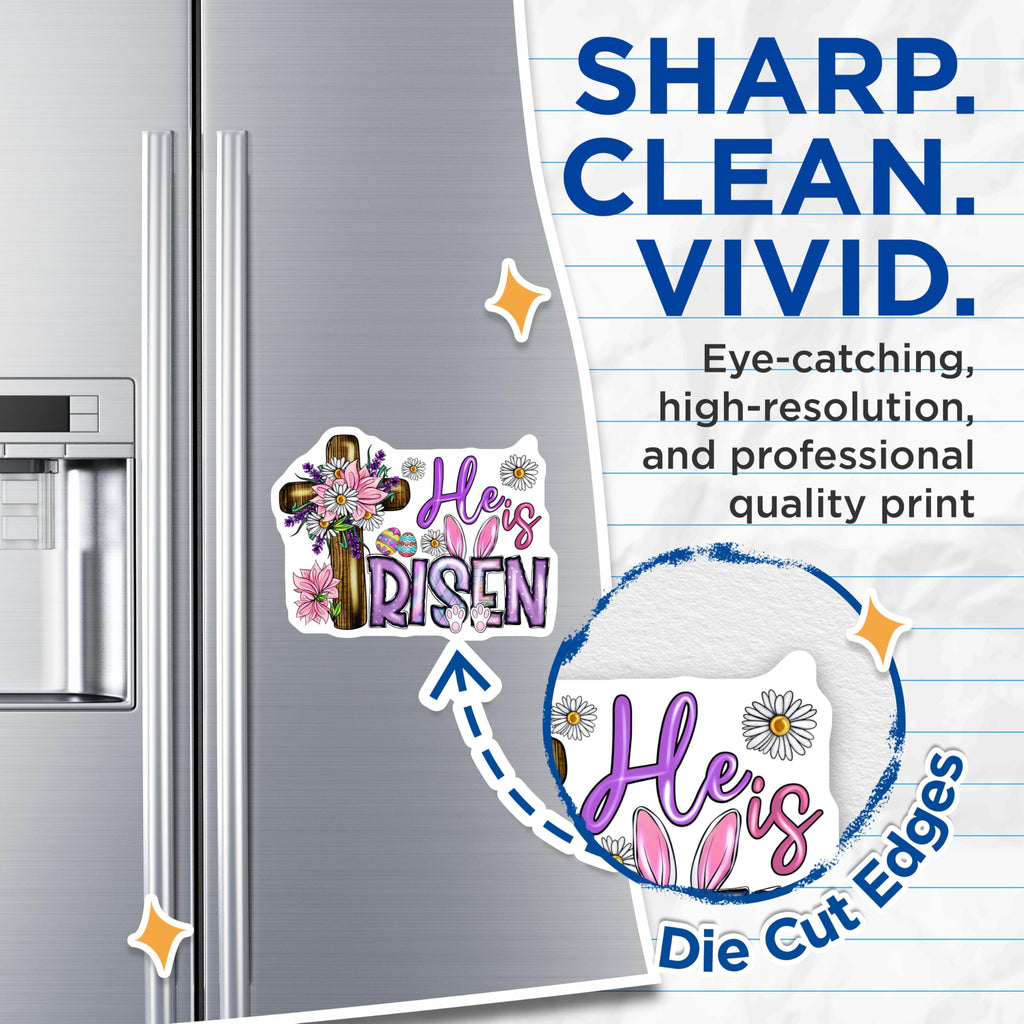 (2 Pack) He is Risen Easter Magnets - Christian Spring Decor - Faith Based Kitchen Accent - 5 Inches On Longest Side - Thick Durable Magnet - Made in USA - MAG27670