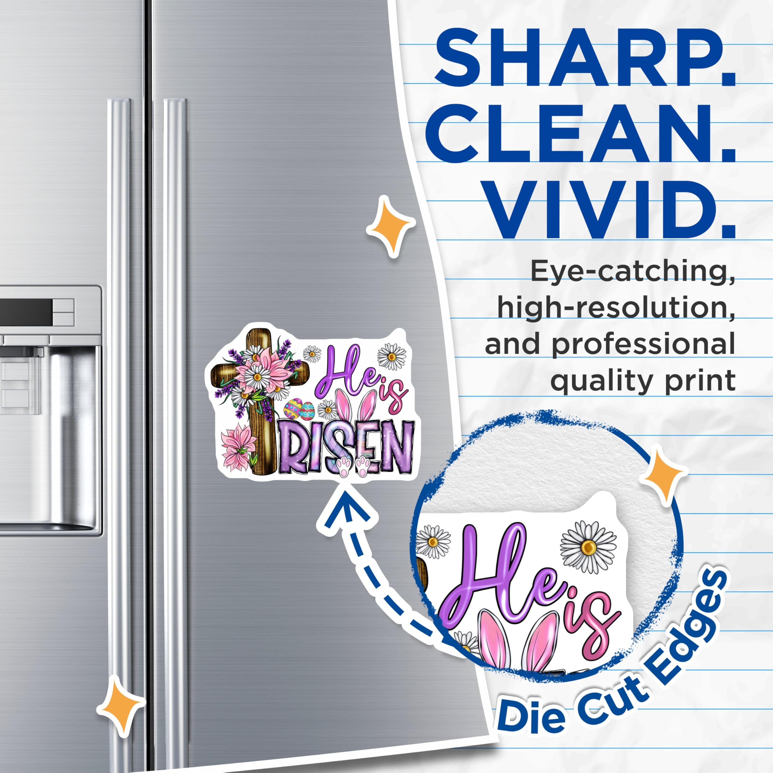 (2 Pack) He is Risen Easter Magnets - Christian Spring Decor - Faith Based Kitchen Accent - 5 Inches On Longest Side - Thick Durable Magnet - Made in USA - MAG27670