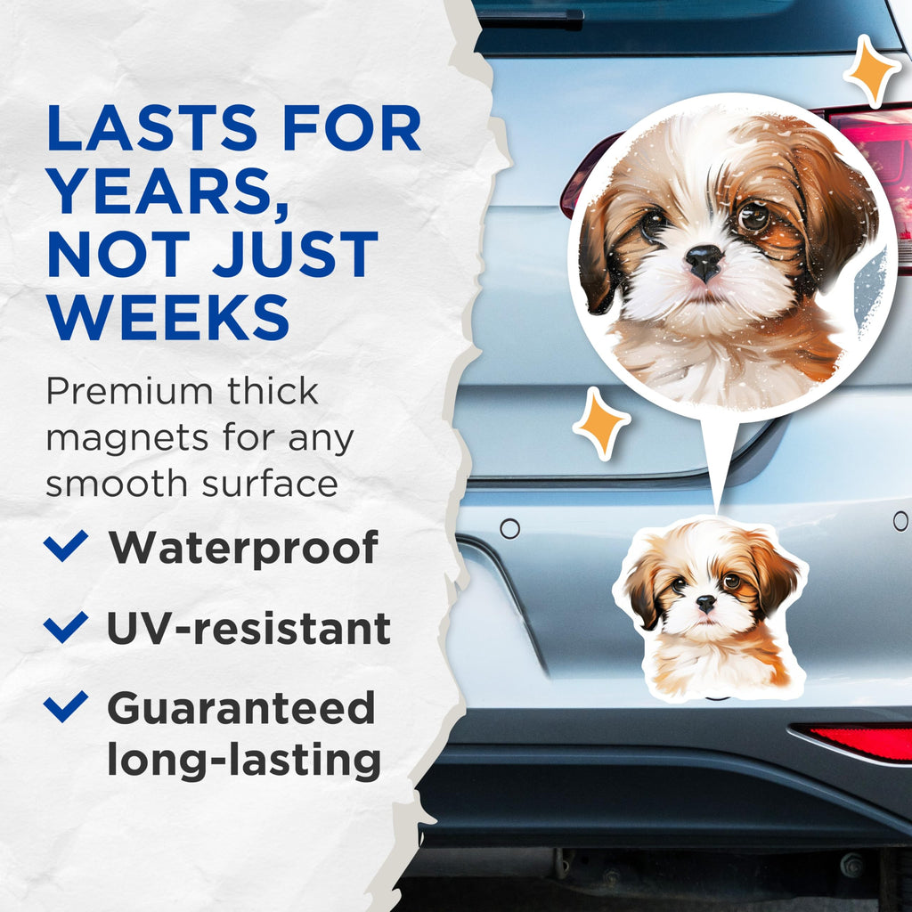 (2 Pack) Cute Puppy Magnets - Adorable Shih Tzu Dog - Refrigerator Locker Decor - 5 Inches On Longest Side - Thick Durable Magnet - Made in USA - MAG28946