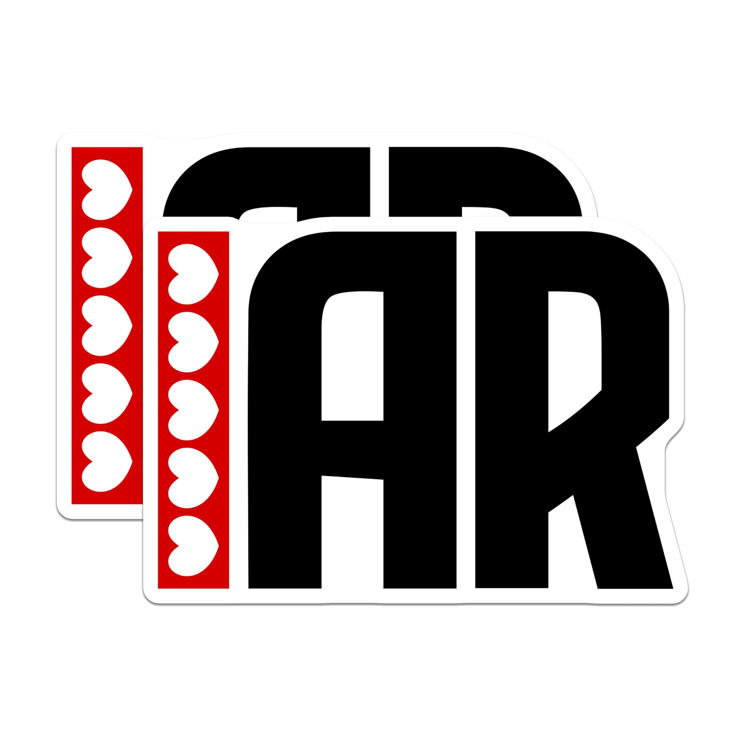 (2 Pack) IAR Hearts Stickers - Letter Stickers - Initial Stickers - 5" On Longest Side - Sticks to Smooth Flat Surfaces - Made in USA - BMCS18470