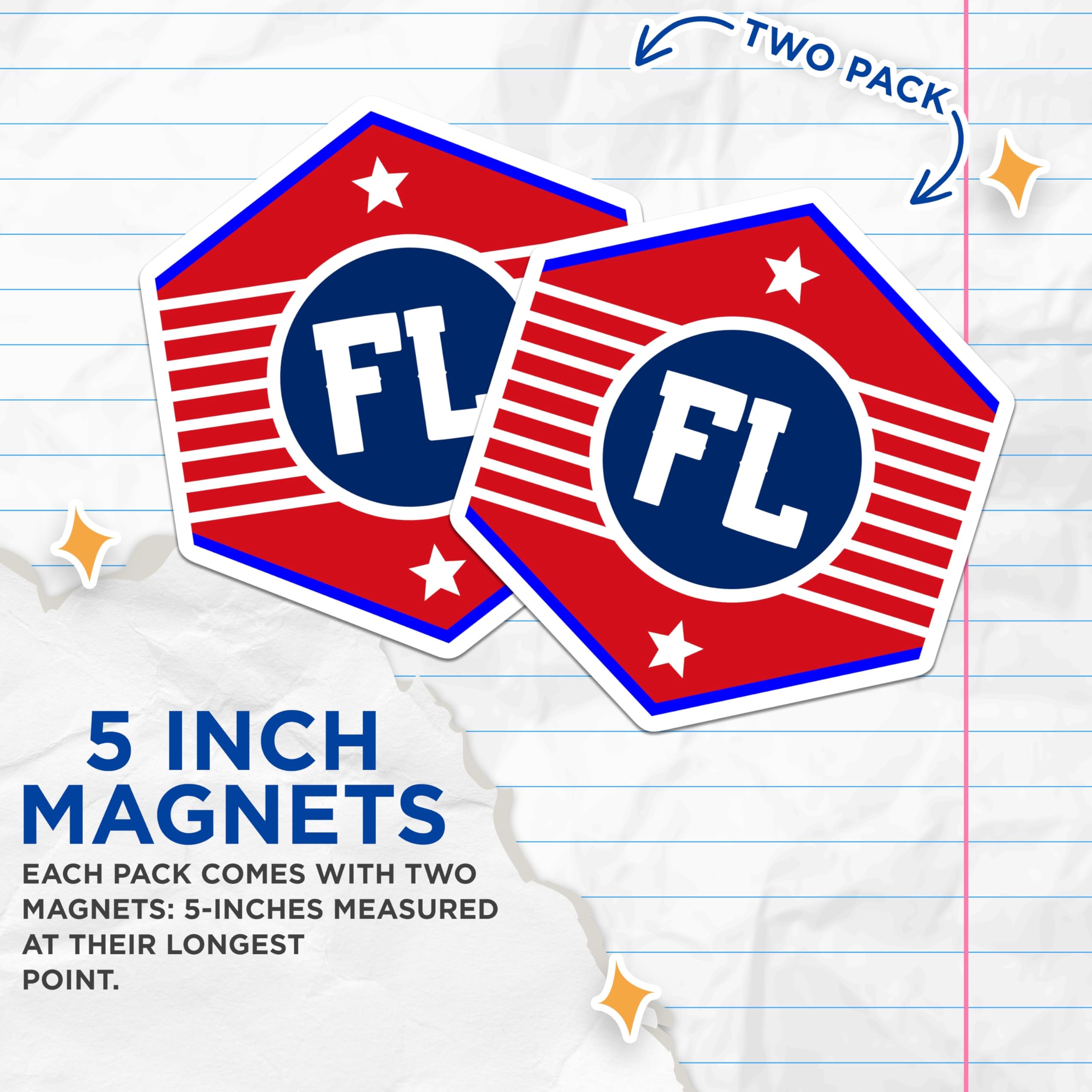(2 Pack) FL Magnets - Florida Symbol - Patriotic Decor - 5" On Longest Side - Premium Magnet - for Cars, Refrigerators, Toolboxes, Lockers - Made in USA - MAG18057