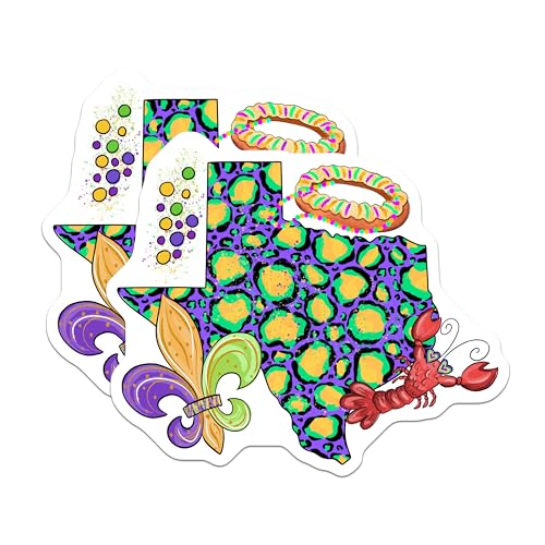 (2 Pack) Texas Mardi Gras Magnets - Louisiana - New Orleans Souvenirs - 5" On Longest Side - for Cars, Fridges, Toolboxes - Made in USA - MAG4138