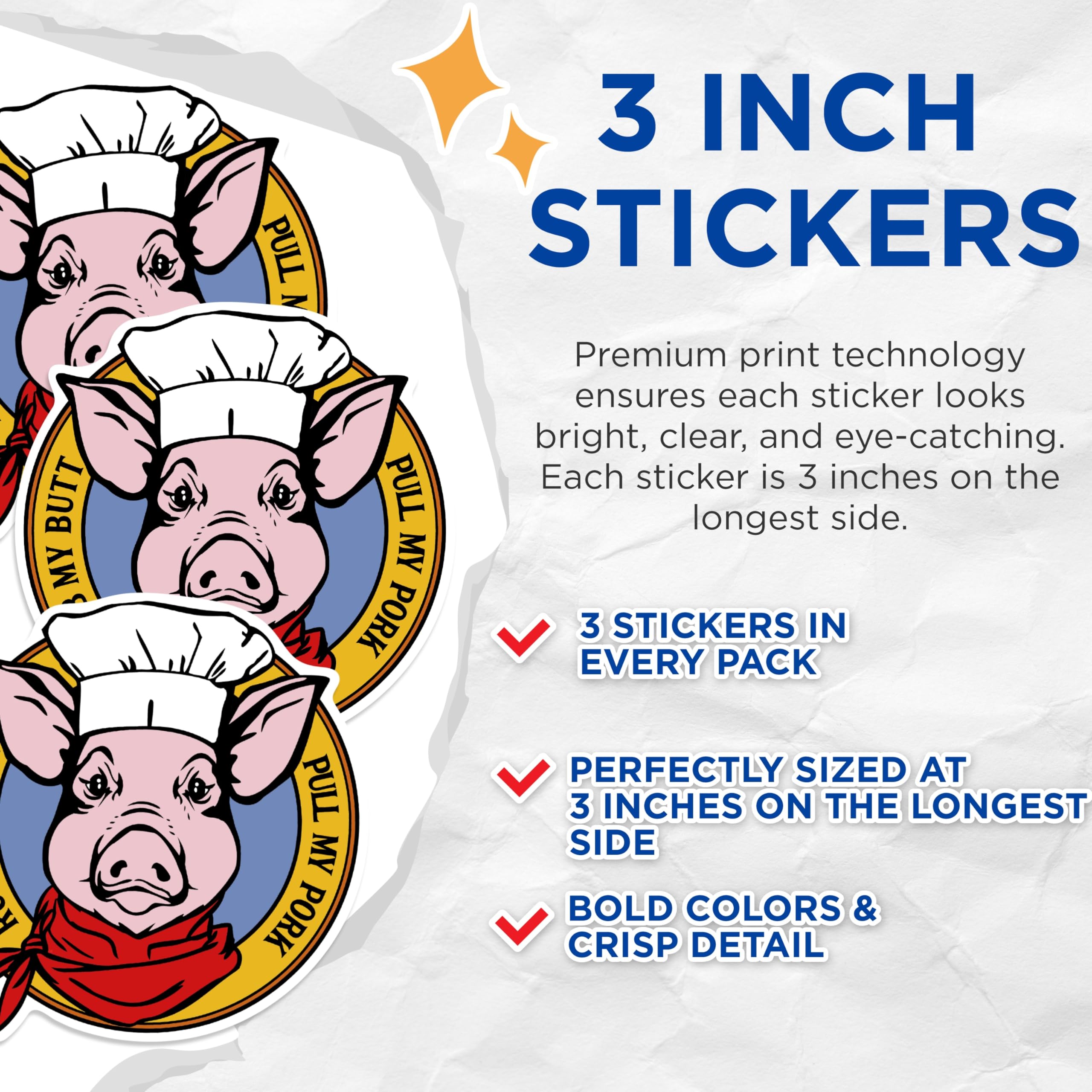 (3 Pack) Chef Pig Decals - BBQ Pork Rub - Funny Meat Smoker Stickers - 3 Inches On Longest Side - Easy Peel & Apply - Made in USA - 3MCS0520