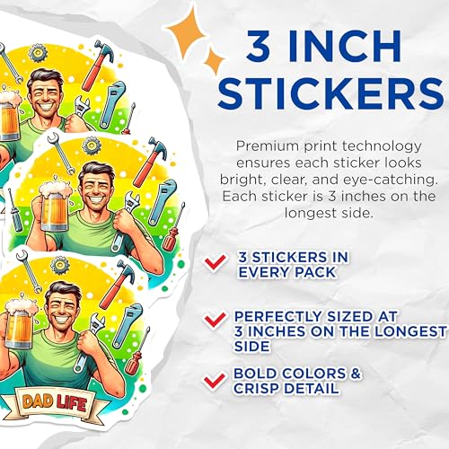 (3 Pack) Dad Life Decals - Man Cave Decor - Home Bar Decals - 3 Inches On Longest Side - Easy Peel & Apply - Made in USA - 3MCS6222