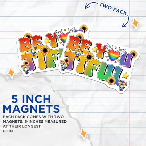 (2 Pack) Be You Tiful Magnets - Inspirational Quotes - Rainbow Heart Design - Motivational Decor for Home Office Locker - 5" On Longest Side - for Cars, Fridges, Toolboxes - Made in USA - MAG8260