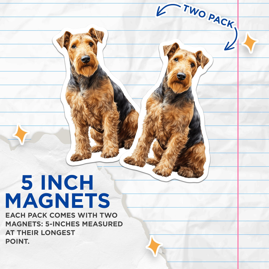 (2 Pack) Airedale Terrier Magnets - Dog Lover Fridge Decor - Pet Portrait Art - Terrier Breed Accessory for Dog Moms Dads - 5 Inches On Longest Side - Thick Durable Magnet - Made in USA - MAG25402