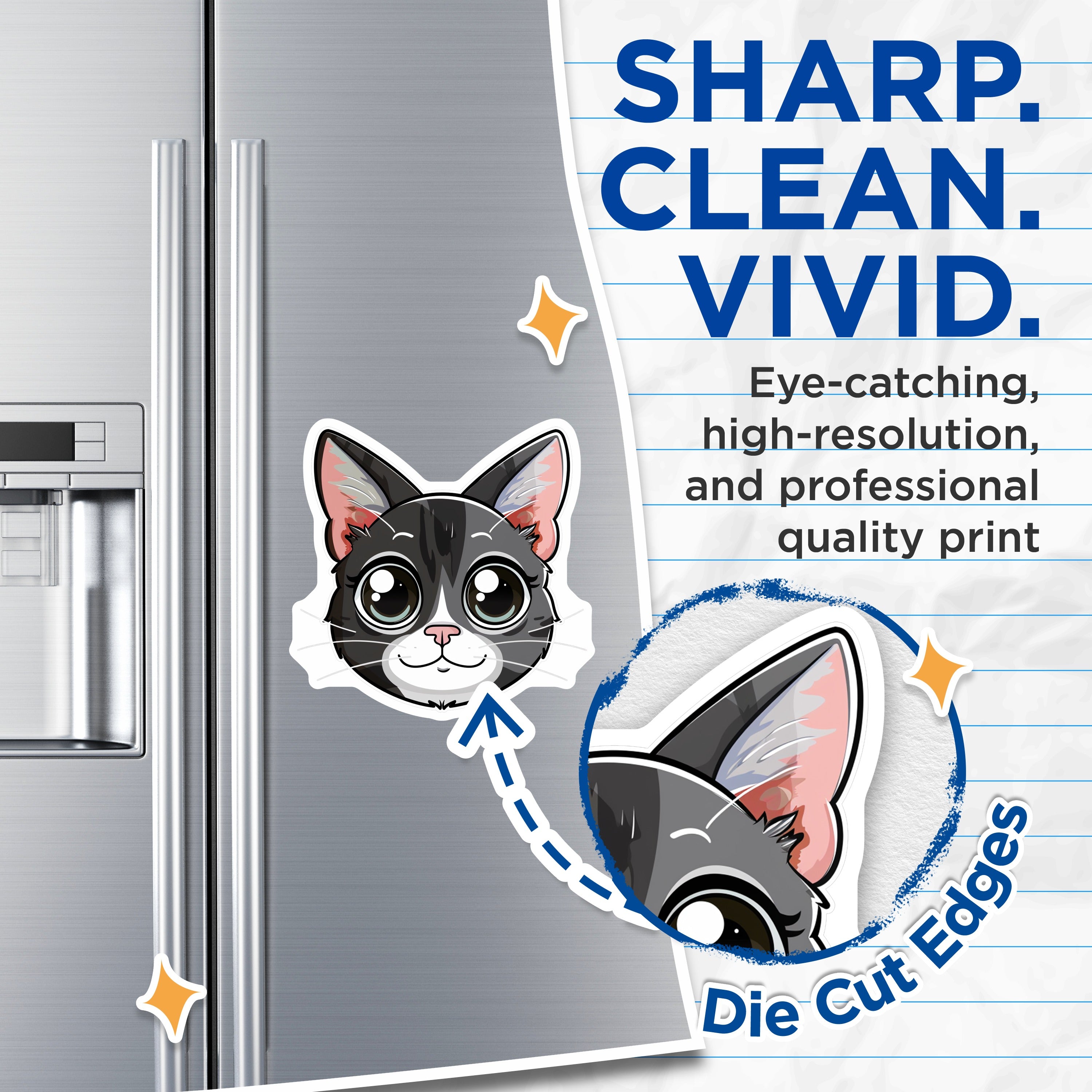 (2 Pack) Cute Cat Magnets - Kawaii Gray Kitty Refrigerator Decor - Pet Owner Stocking Stuffer - 5 Inches On Longest Side - Thick Durable Magnet - Made in USA - MAG36397