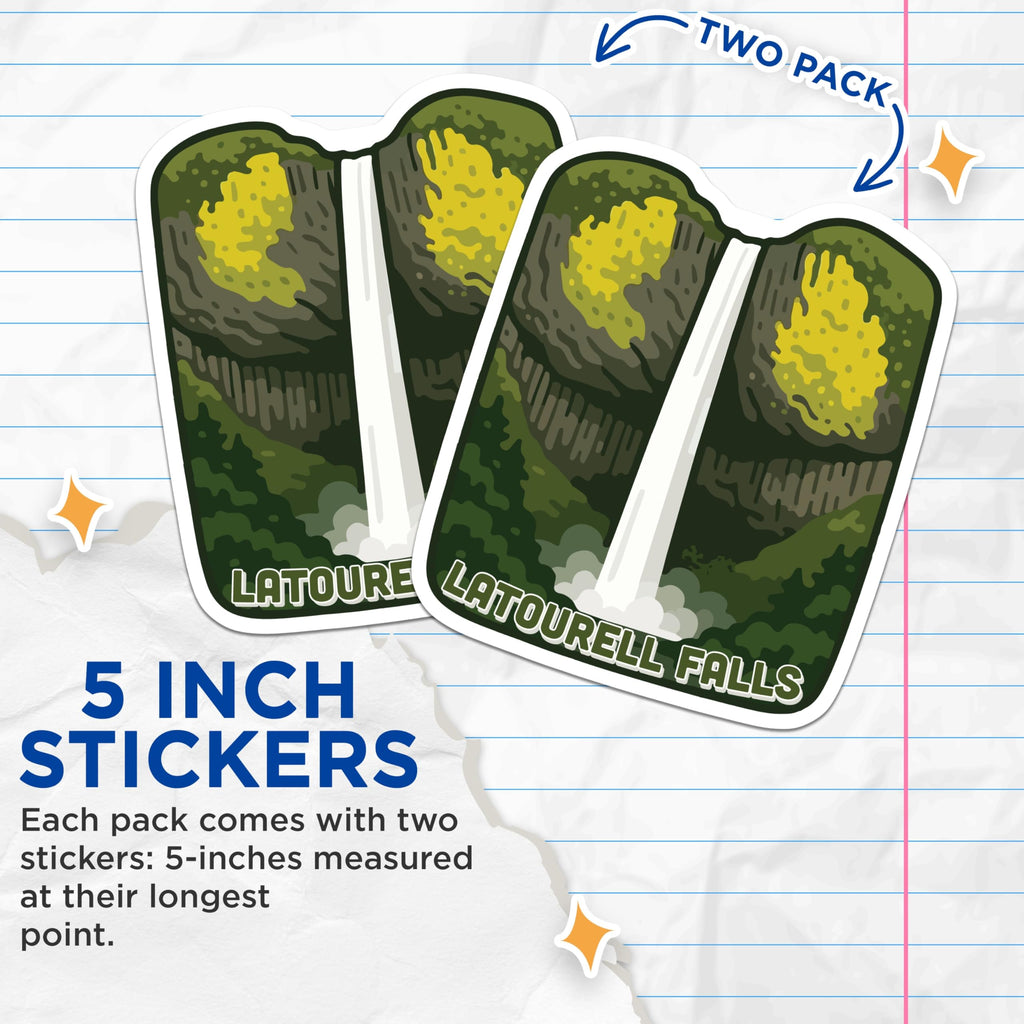 (2 Pack) Latourell Falls Stickers - Oregon Waterfall - Columbia Gorge National Scenic Area Nature Decal - 5" On Longest Side - Sticks to Smooth Flat Surfaces - Made in USA - BMCS20048
