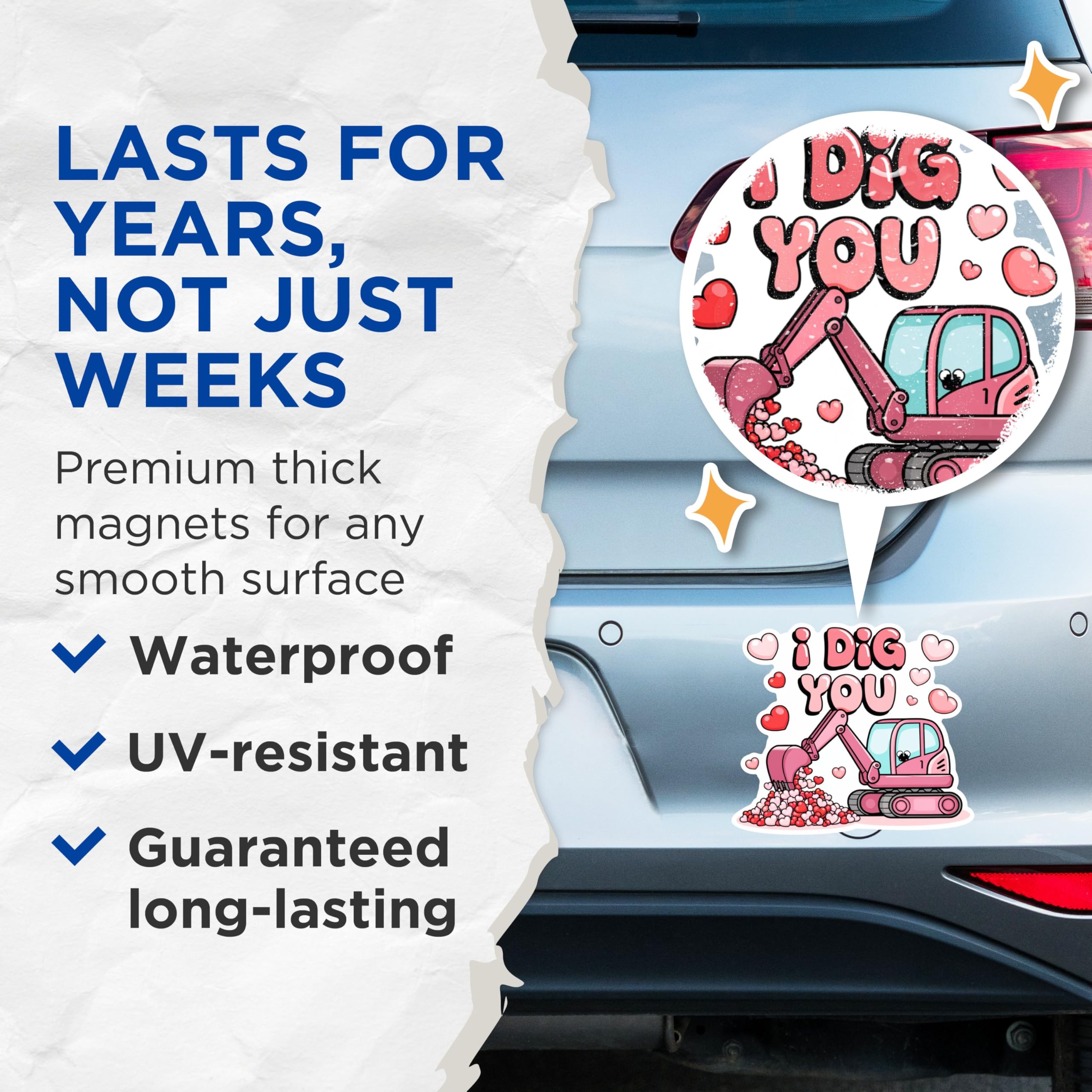 (2 Pack) I Dig You Magnets - Romantic Excavator Magnets - Heart Balloon Cartoon Magnets- 5" On Longest Side - for Fridges, Toolboxes, Cars - Made in USA - MAG2962