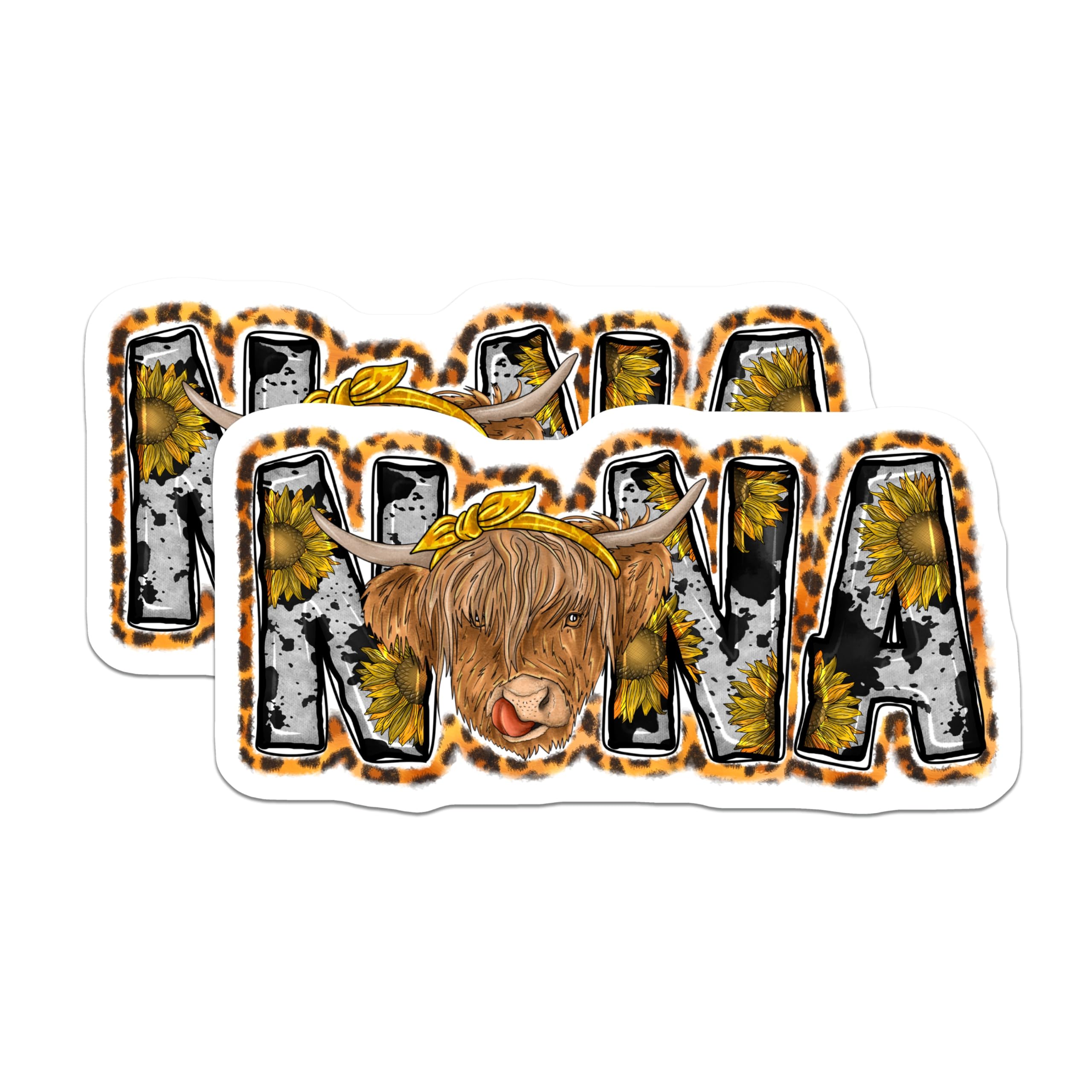 (2 Pack) Nana Magnets - Highland Cow Decor - Sunflower Cow Print - Grandparent Refrigerator - Country Farmhouse - 5 Inches On Longest Side - Thick Durable Magnet - Made in USA - MAG28832