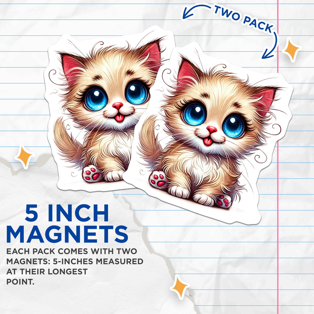 (2 Pack) Kitten Magnets - Cute Cat Refrigerator Magnets - Big Eye Pet Magnet - 5" On Longest Side - Premium Magnet - for Cars, Refrigerators, Toolboxes, Lockers - Made in USA - MAG14918