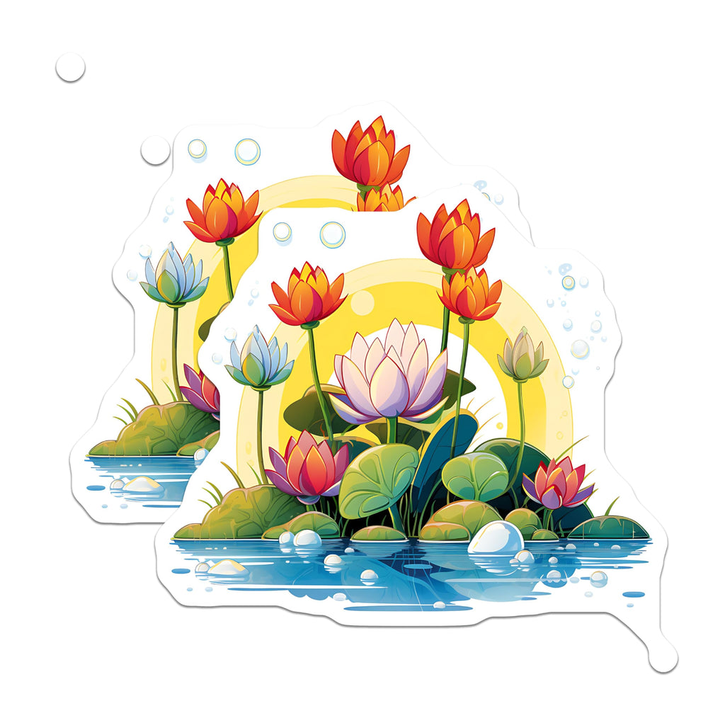 (2 Pack) Lotus Flower Magnets - Water Lily Botanical Art - Zen Pond Life Decor - Tranquil Nature Scene Refrigerator Accessory - 5 Inches On Longest Side - Thick Durable Magnet - Made in USA - MAG21599