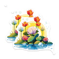 (2 Pack) Lotus Flower Magnets - Water Lily Botanical Art - Zen Pond Life Decor - Tranquil Nature Scene Refrigerator Accessory - 5 Inches On Longest Side - Thick Durable Magnet - Made in USA - MAG21599