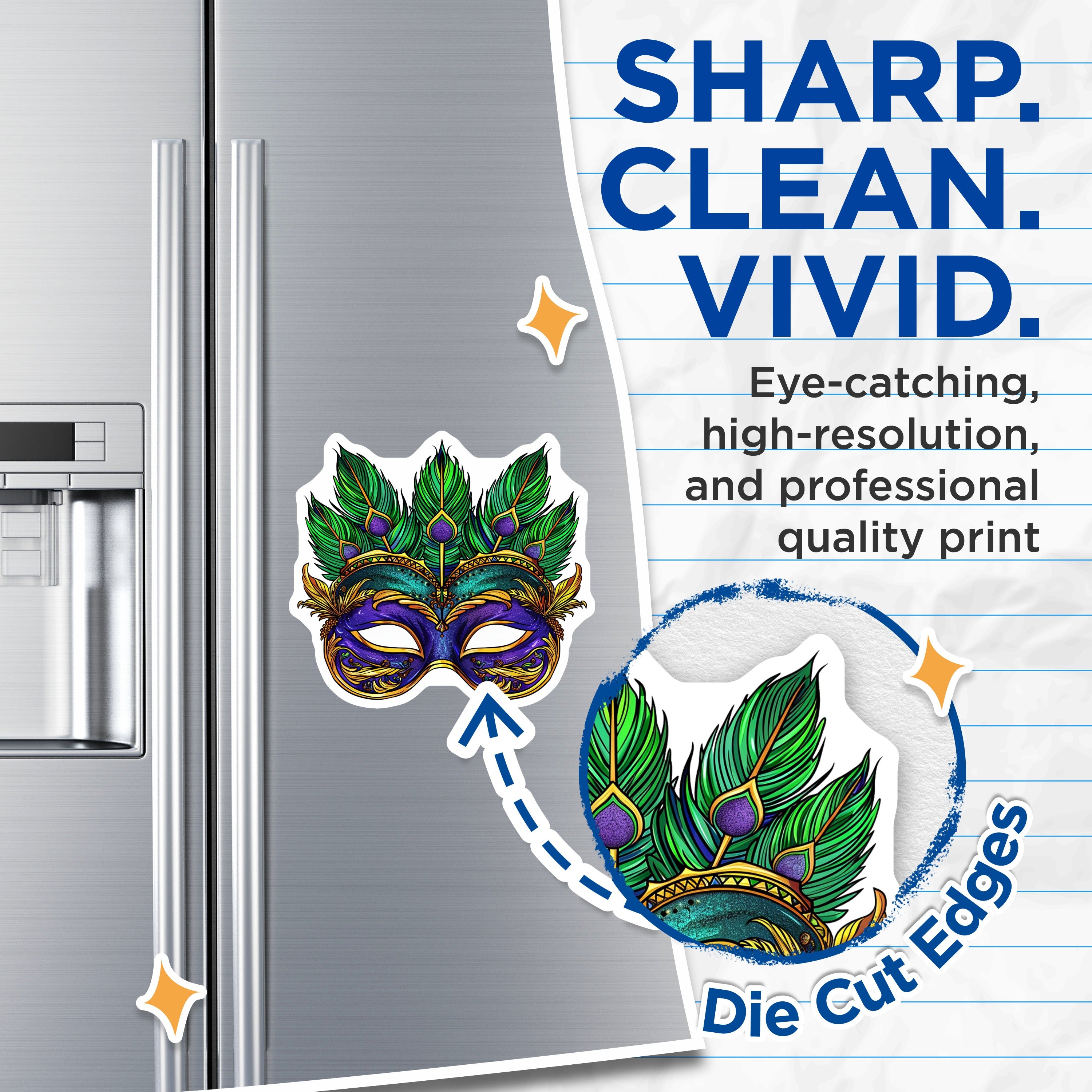 (2 Pack) Mardi Gras Mask Magnets - Masquerade Party Decor - Carnival Festival Art - New Orleans Fridge Accent - Celebration Souvenir - 5" - Thick Durable Magnet - Made in USA - MAG39023