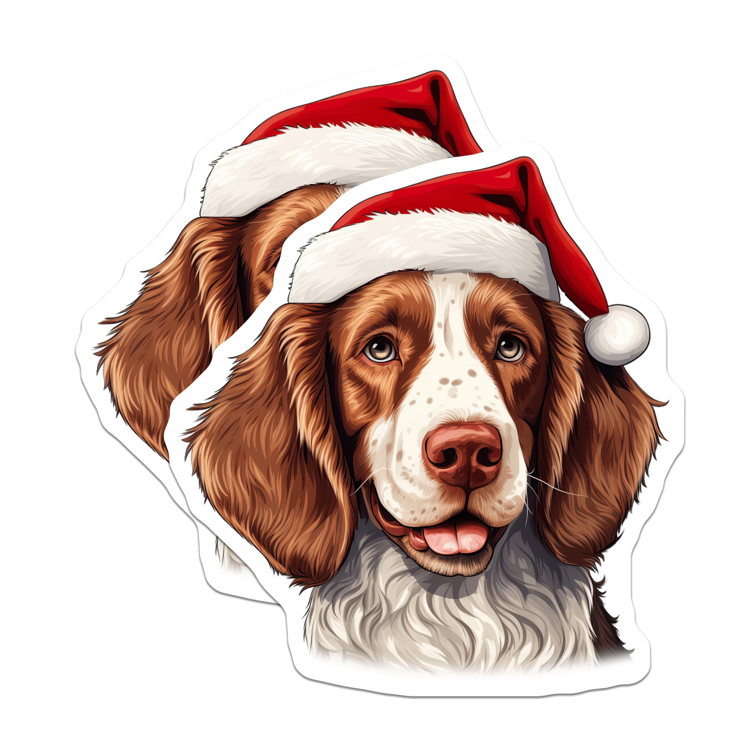 (2 Pack) Springer Spaniel Christmas Magnets - Dog Lover Holiday Magnet - Santa Hat Pet Decor - 5 Inches On Longest Side - Thick Durable Magnet - Made in USA - MAG26884