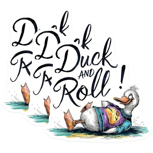 (3 Pack) Duck and Roll Decals - Funny Animal Stickers - Quirky Laptop Decal - 3 Inches On Longest Side - Easy Peel & Apply - Made in USA - 3MCS7284