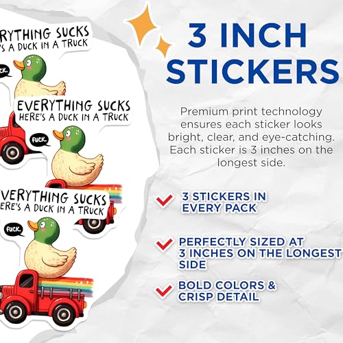 (3 Pack) Duck Truck Decals - Funny Quote Sticker - Laptop Decals - 3 Inches On Longest Side - Easy Peel & Apply - Made in USA - 3MCS8433