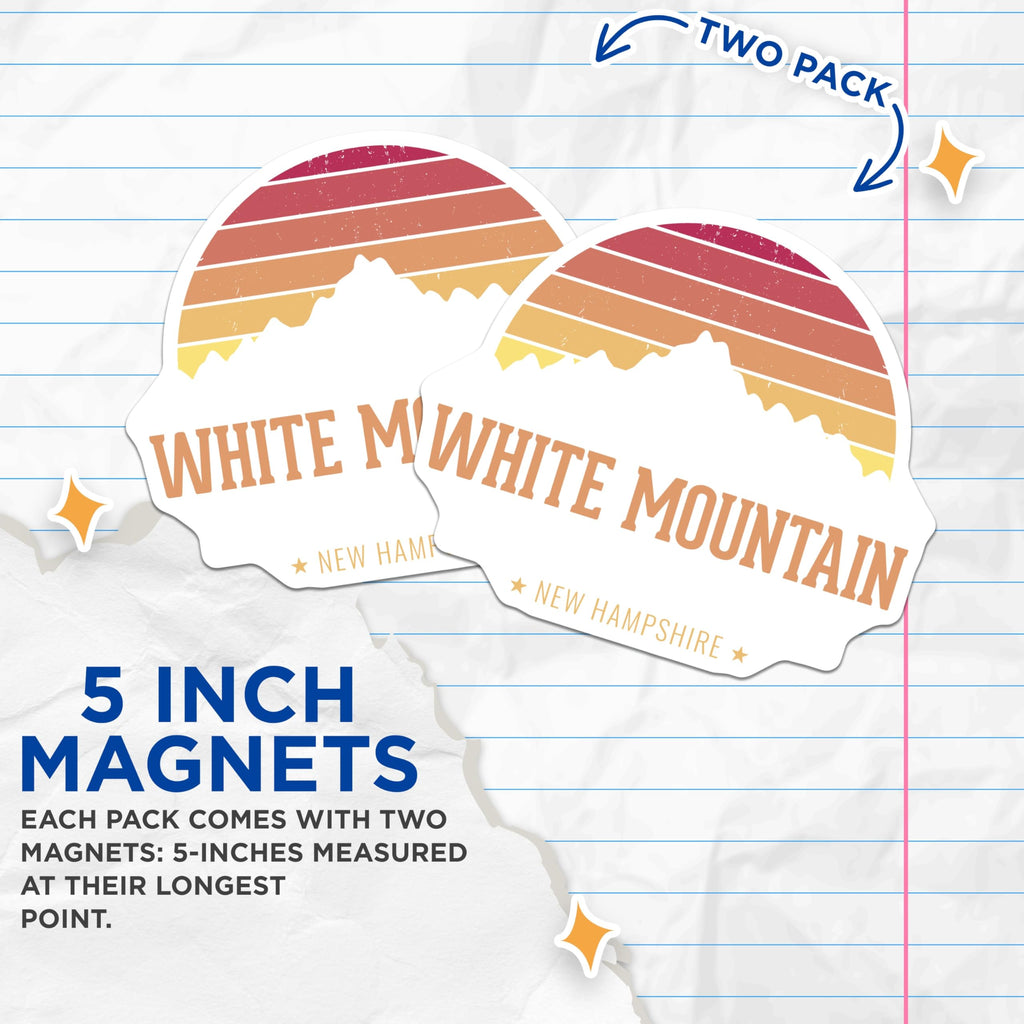 (2 Pack) White Mountain Magnets - New Hampshire Souvenir - Retro Travel Magnets - 5" On Longest Side - Premium Magnet - for Cars, Refrigerators, Toolboxes, Lockers - Made in USA - MAG18495