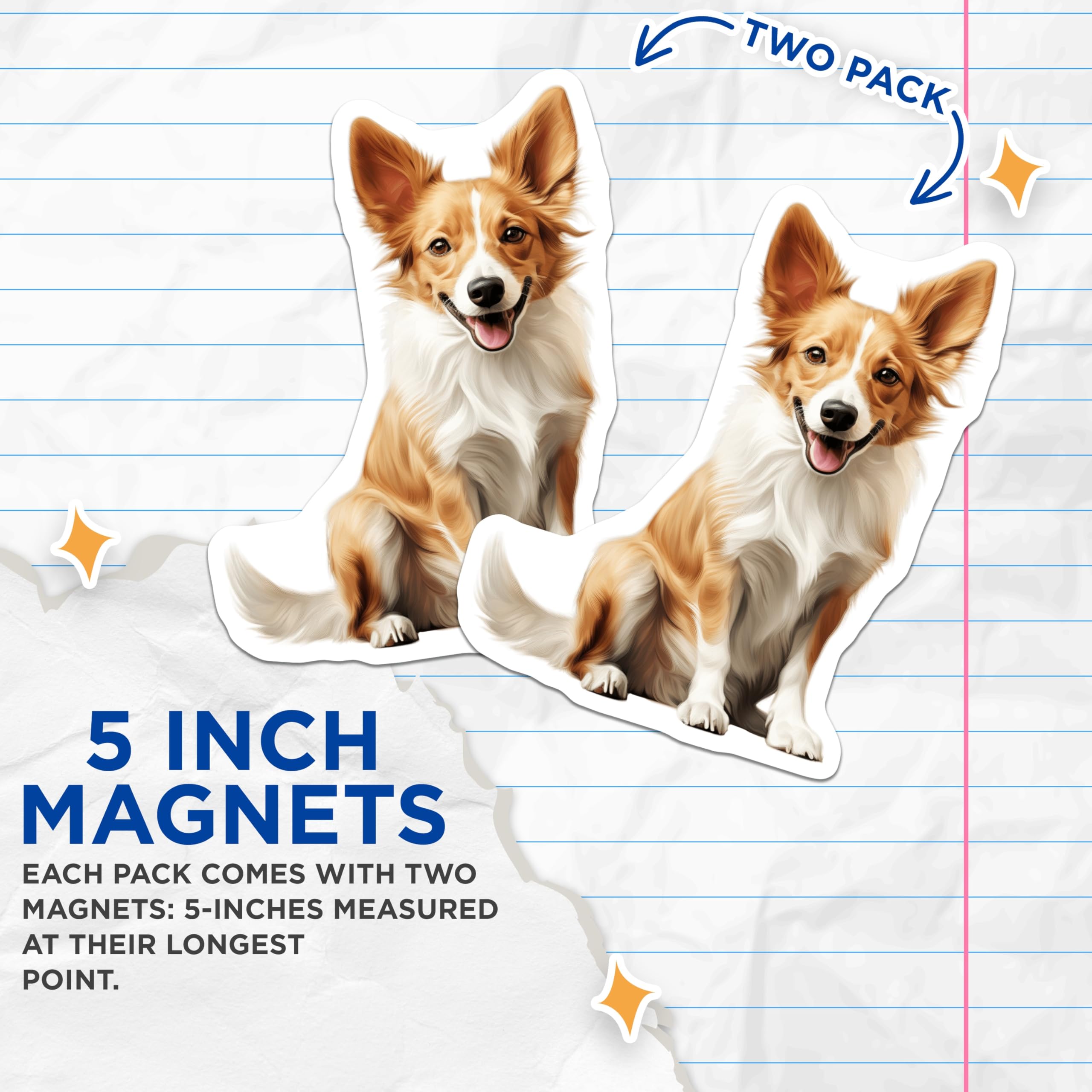 (2 Pack) Happy Smiling Dog Magnets - Cute Pet Lover Decor - Animal Enthusiast Collectible - 5 Inches On Longest Side - Thick Durable Magnet - Made in USA - MAG26265