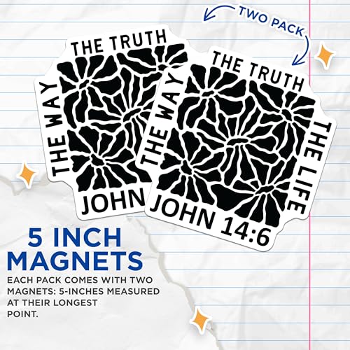 (2 Pack) John 14:6 Bible Verse Magnets - Christian Faith Magnets - Religious Inspirational Magnets - 5" On Longest Side - for Cars, Refrigerators, Toolboxes, Lockers - Made in USA BMCS3107