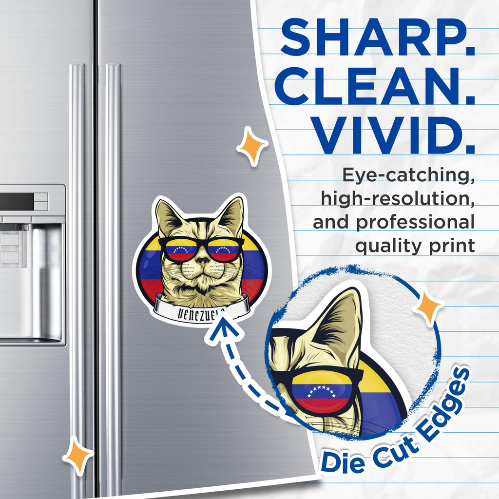 (2 Pack) Venezuela Cat Magnets - Cool Cat with Flag Sunglasses - Venezuelan Pride Decor - 5" On Longest Side - Premium Magnet - for Cars, Refrigerators, Toolboxes, Lockers - Made in USA - MAG17919