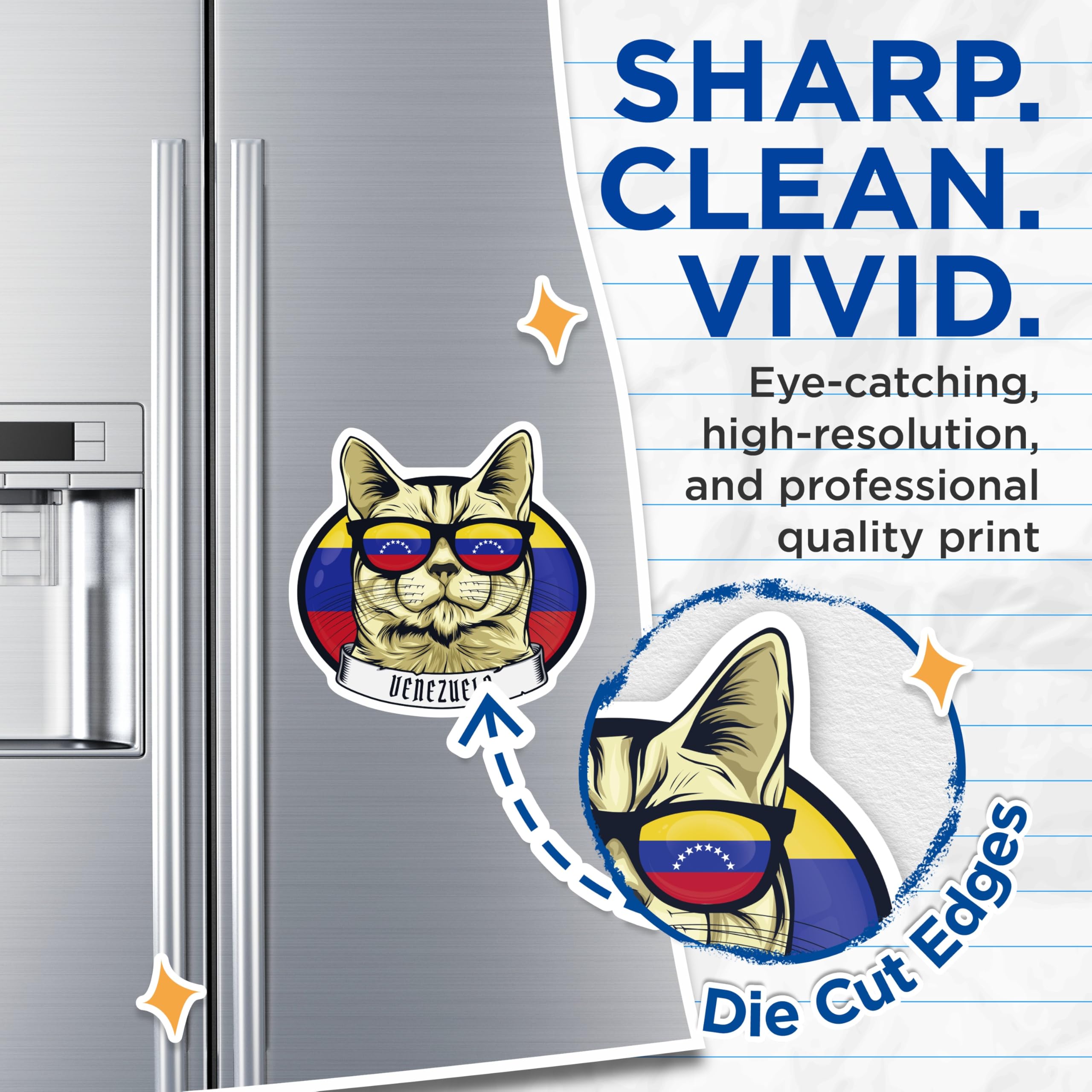 (2 Pack) Venezuela Cat Magnets - Cool Cat with Flag Sunglasses - Venezuelan Pride Decor - 5" On Longest Side - Premium Magnet - for Cars, Refrigerators, Toolboxes, Lockers - Made in USA - MAG17919