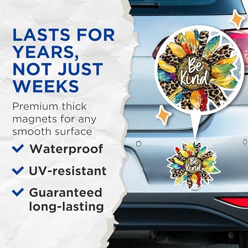 (2 Packs) Be Kind Sunflower Magnets - Positive Inspiring Motivating Magnets - 5 Inches On Longest Side - Premium Magnet - for Fridges, Toolboxes, Cars - Made in USA - MAG2506