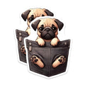 (2 Pack) Cute Pug Dog Stickers - Adorable Animal Stickers - Pet Lover Stickers - 5" On Longest Side - Sticks to Smooth Flat Surfaces - Made in USA - BMCS4395