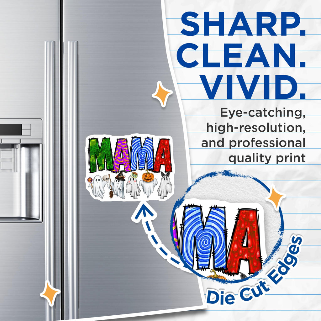 (2 Pack) Halloween Mama Magnets - Spooky Cute Mom Decor - Funny Ghost Fridge Magnets - 5 Inches On Longest Side - Thick Durable Magnet - Made in USA - MAG30576