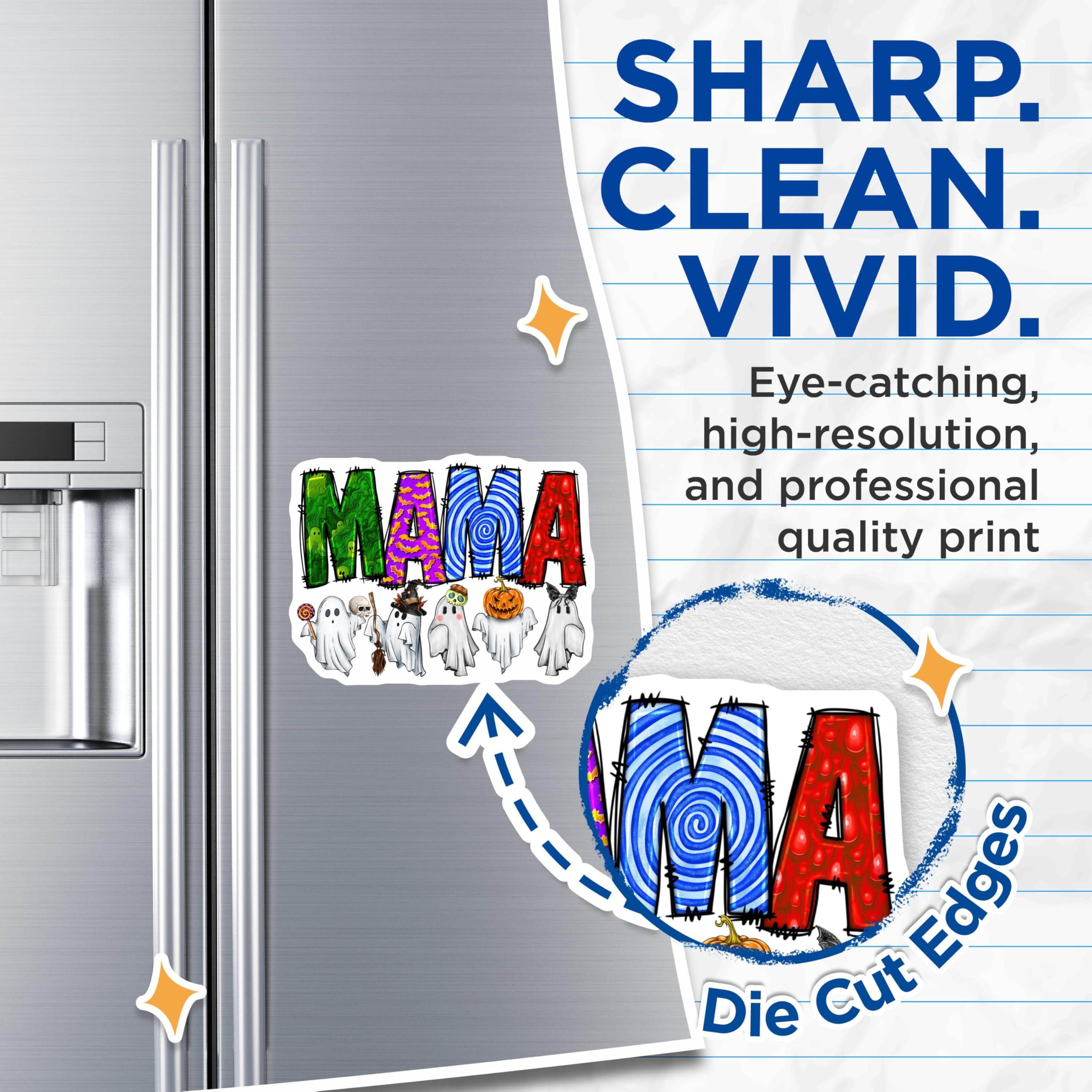 (2 Pack) Halloween Mama Magnets - Spooky Cute Mom Decor - Funny Ghost Fridge Magnets - 5 Inches On Longest Side - Thick Durable Magnet - Made in USA - MAG30576