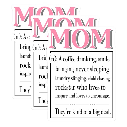 (3 Pack) Mom Definition Decals - Rockstar Mother - Coffee Lover Decal - 3 Inches On Longest Side - Easy Peel & Apply - Made in USA - 3MCS7587