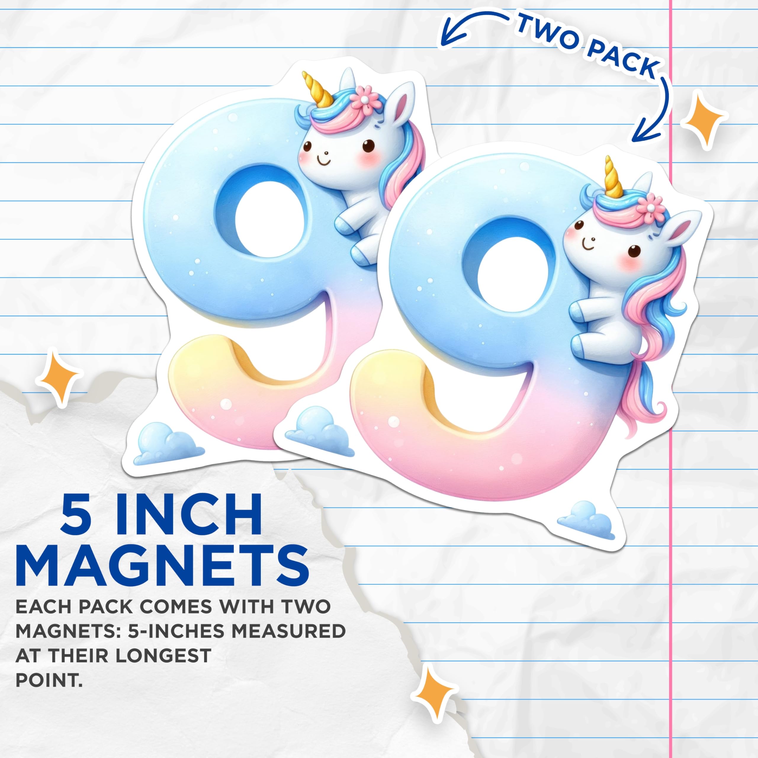 (2 Pack) Number Nine Unicorn Magnets - Cute Unicorn - Kids Room Decoration - 5" On Longest Side - Premium Magnet - for Cars, Refrigerators, Toolboxes, Lockers - Made in USA - MAG15041