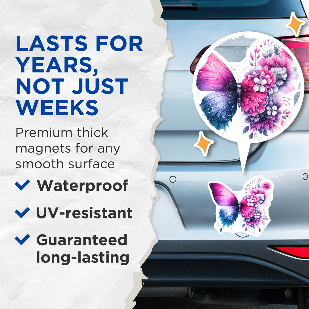 (2 Pack) Butterfly Flower Magnets - Whimsical Floral Art Decor - Nature Inspired Aesthetic Fridge Magnets - 5 Inches On Longest Side - Thick Durable Magnet - Made in USA - MAG37327