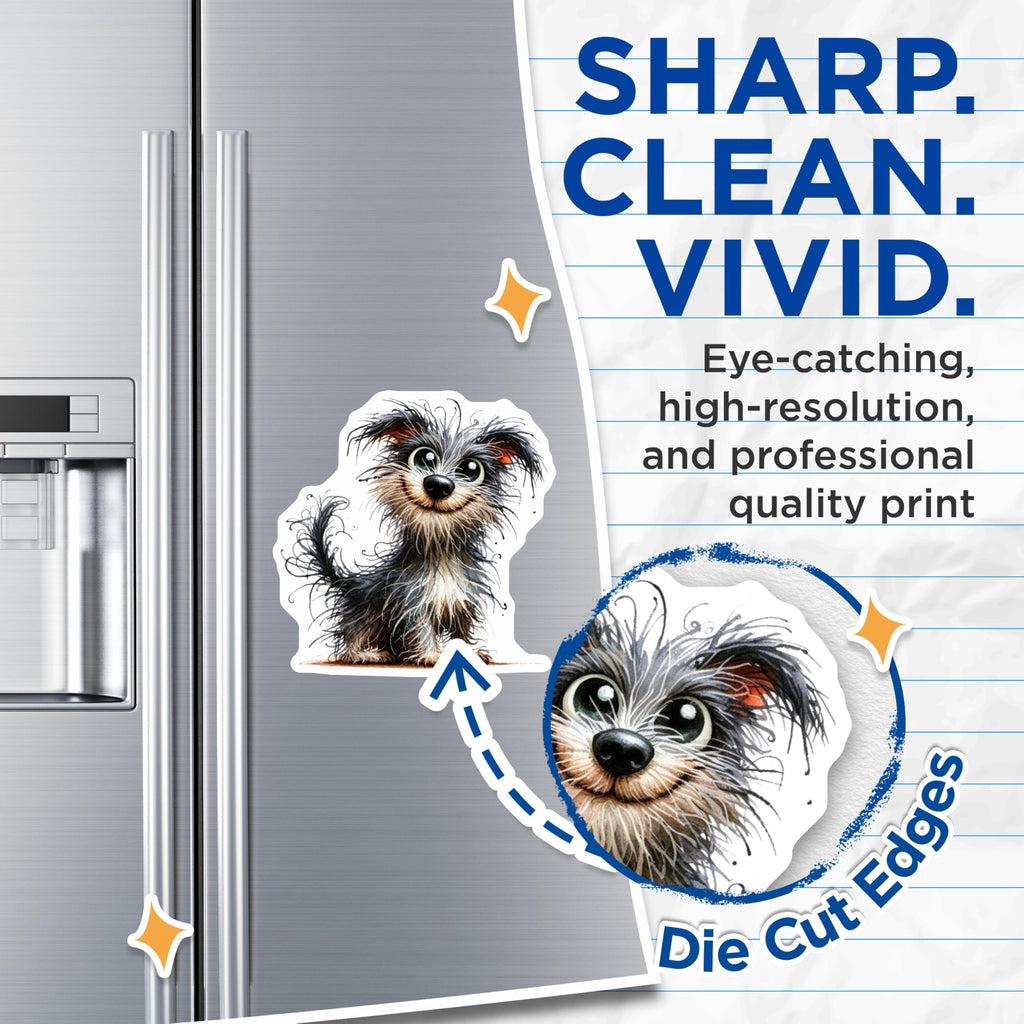(2 Pack) Whimsical Scruffy Dog Magnets - Adorable Puppy Artwork - Animal Lover Home Decor - 5 Inches On Longest Side - Thick Durable Magnet - Made in USA - MAG23634