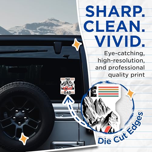 (2 Pack) Cool Dad Mountain Stickers - Father's Day for Dad - 5" On Longest Side - Sticks to Smooth Flat Surfaces - Made in USA - BMCS7465