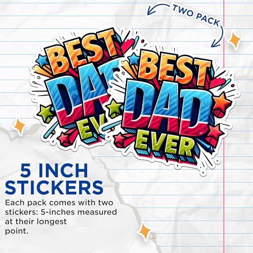 (2 Pack) Best Dad Ever Stickers - Father's Day Stickers - Dad Appreciation Stickers - 5" On Longest Side - Sticks to Any Smooth Flat Surface - Made in USA - BMCS2698