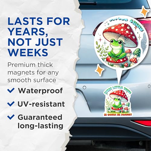 (2 Pack) Every Little Thing Frog Magnets - Cute Frog Mushroom - Whimsical Animal - Fun Inspirational - 5" On Longest Side - for Cars, Fridges, Toolboxes - Made in USA - MAG3718